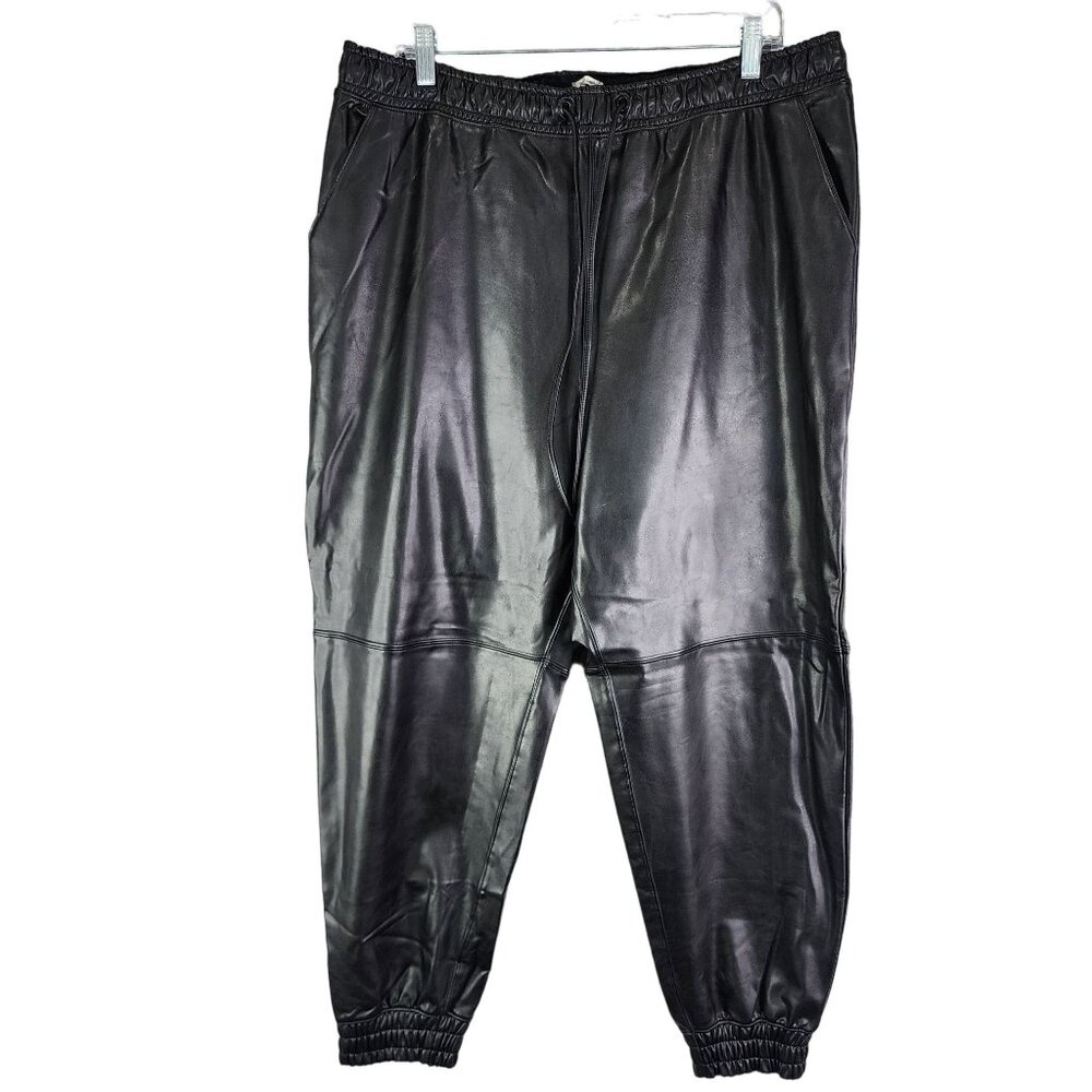 Womens Black Abercrombie & Fitch Vegan Leather Joggers Elastic Waist & Cuffs XL